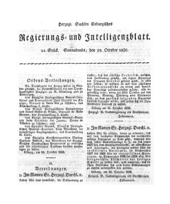 Herzogl.-Sachsen-Coburgisches Regierungs- und Intelligenzblatt (Coburger Regierungs-Blatt) Samstag 29. Oktober 1836