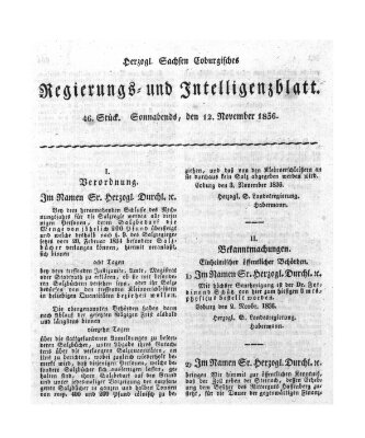 Herzogl.-Sachsen-Coburgisches Regierungs- und Intelligenzblatt (Coburger Regierungs-Blatt) Samstag 12. November 1836