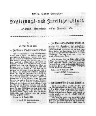 Herzogl.-Sachsen-Coburgisches Regierungs- und Intelligenzblatt (Coburger Regierungs-Blatt) Samstag 19. November 1836