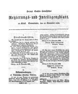 Herzogl.-Sachsen-Coburgisches Regierungs- und Intelligenzblatt (Coburger Regierungs-Blatt) Samstag 26. November 1836