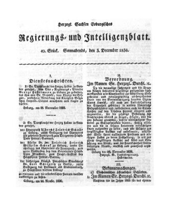 Herzogl.-Sachsen-Coburgisches Regierungs- und Intelligenzblatt (Coburger Regierungs-Blatt) Samstag 3. Dezember 1836