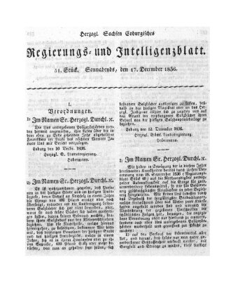 Herzogl.-Sachsen-Coburgisches Regierungs- und Intelligenzblatt (Coburger Regierungs-Blatt) Samstag 17. Dezember 1836