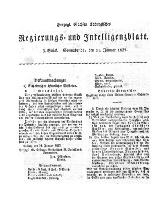 Herzogl.-Sachsen-Coburgisches Regierungs- und Intelligenzblatt (Coburger Regierungs-Blatt) Samstag 21. Januar 1837