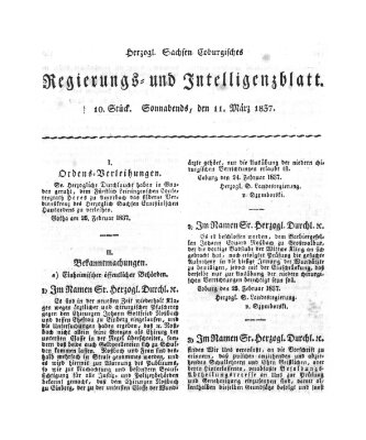 Herzogl.-Sachsen-Coburgisches Regierungs- und Intelligenzblatt (Coburger Regierungs-Blatt) Samstag 11. März 1837