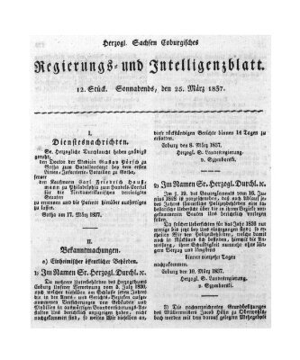 Herzogl.-Sachsen-Coburgisches Regierungs- und Intelligenzblatt (Coburger Regierungs-Blatt) Samstag 25. März 1837