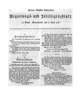 Herzogl.-Sachsen-Coburgisches Regierungs- und Intelligenzblatt (Coburger Regierungs-Blatt) Samstag 8. April 1837