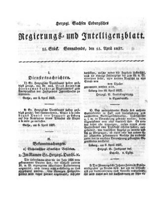 Herzogl.-Sachsen-Coburgisches Regierungs- und Intelligenzblatt (Coburger Regierungs-Blatt) Samstag 15. April 1837