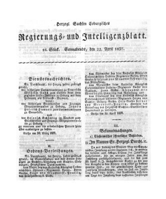 Herzogl.-Sachsen-Coburgisches Regierungs- und Intelligenzblatt (Coburger Regierungs-Blatt) Samstag 22. April 1837