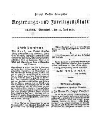 Herzogl.-Sachsen-Coburgisches Regierungs- und Intelligenzblatt (Coburger Regierungs-Blatt) Samstag 17. Juni 1837