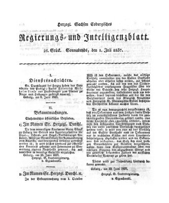 Herzogl.-Sachsen-Coburgisches Regierungs- und Intelligenzblatt (Coburger Regierungs-Blatt) Samstag 1. Juli 1837