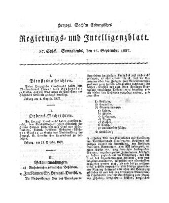 Herzogl.-Sachsen-Coburgisches Regierungs- und Intelligenzblatt (Coburger Regierungs-Blatt) Samstag 16. September 1837