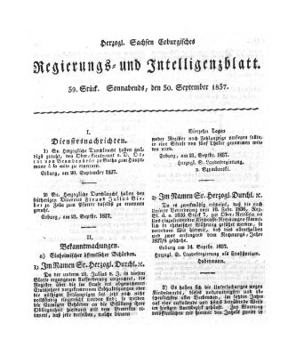 Herzogl.-Sachsen-Coburgisches Regierungs- und Intelligenzblatt (Coburger Regierungs-Blatt) Samstag 30. September 1837