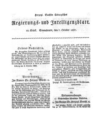 Herzogl.-Sachsen-Coburgisches Regierungs- und Intelligenzblatt (Coburger Regierungs-Blatt) Samstag 7. Oktober 1837