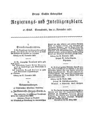 Herzogl.-Sachsen-Coburgisches Regierungs- und Intelligenzblatt (Coburger Regierungs-Blatt) Samstag 25. November 1837