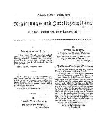 Herzogl.-Sachsen-Coburgisches Regierungs- und Intelligenzblatt (Coburger Regierungs-Blatt) Samstag 9. Dezember 1837