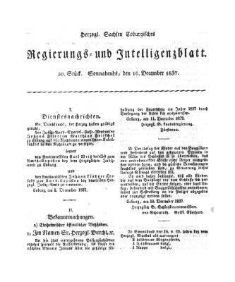 Herzogl.-Sachsen-Coburgisches Regierungs- und Intelligenzblatt (Coburger Regierungs-Blatt) Samstag 16. Dezember 1837