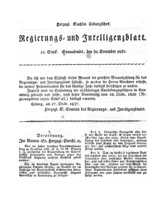 Herzogl.-Sachsen-Coburgisches Regierungs- und Intelligenzblatt (Coburger Regierungs-Blatt) Saturday 30. December 1837