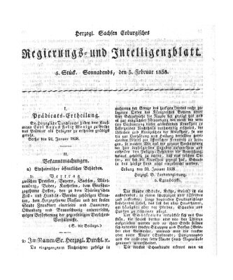Herzogl.-Sachsen-Coburgisches Regierungs- und Intelligenzblatt (Coburger Regierungs-Blatt) Samstag 3. Februar 1838