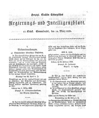 Herzogl.-Sachsen-Coburgisches Regierungs- und Intelligenzblatt (Coburger Regierungs-Blatt) Samstag 24. März 1838