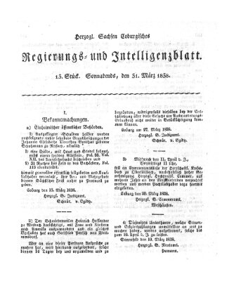 Herzogl.-Sachsen-Coburgisches Regierungs- und Intelligenzblatt (Coburger Regierungs-Blatt) Samstag 31. März 1838