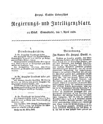 Herzogl.-Sachsen-Coburgisches Regierungs- und Intelligenzblatt (Coburger Regierungs-Blatt) Samstag 7. April 1838