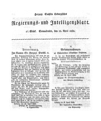 Herzogl.-Sachsen-Coburgisches Regierungs- und Intelligenzblatt (Coburger Regierungs-Blatt) Samstag 28. April 1838