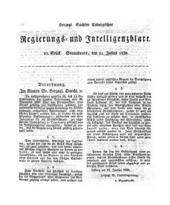 Herzogl.-Sachsen-Coburgisches Regierungs- und Intelligenzblatt (Coburger Regierungs-Blatt) Samstag 21. Juli 1838