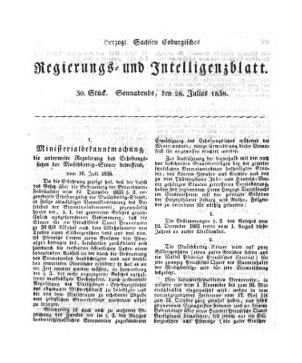 Herzogl.-Sachsen-Coburgisches Regierungs- und Intelligenzblatt (Coburger Regierungs-Blatt) Samstag 28. Juli 1838