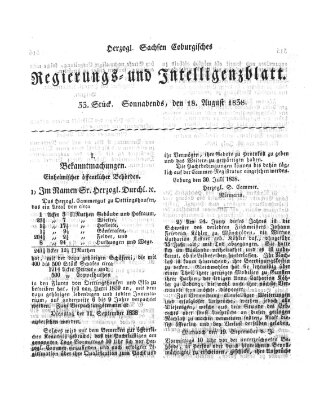 Herzogl.-Sachsen-Coburgisches Regierungs- und Intelligenzblatt (Coburger Regierungs-Blatt) Samstag 18. August 1838