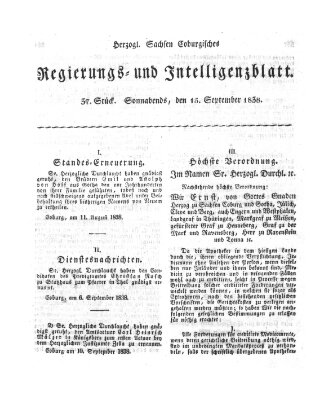 Herzogl.-Sachsen-Coburgisches Regierungs- und Intelligenzblatt (Coburger Regierungs-Blatt) Samstag 15. September 1838