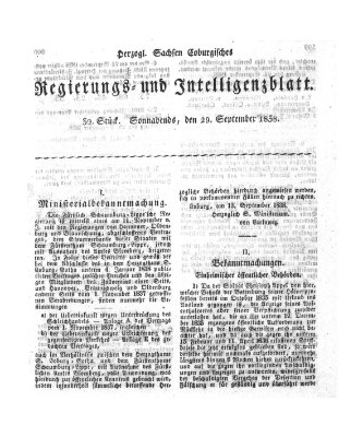 Herzogl.-Sachsen-Coburgisches Regierungs- und Intelligenzblatt (Coburger Regierungs-Blatt) Samstag 29. September 1838