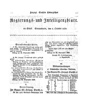 Herzogl.-Sachsen-Coburgisches Regierungs- und Intelligenzblatt (Coburger Regierungs-Blatt) Samstag 6. Oktober 1838