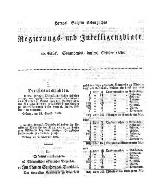 Herzogl.-Sachsen-Coburgisches Regierungs- und Intelligenzblatt (Coburger Regierungs-Blatt) Samstag 20. Oktober 1838