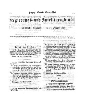 Herzogl.-Sachsen-Coburgisches Regierungs- und Intelligenzblatt (Coburger Regierungs-Blatt) Samstag 27. Oktober 1838