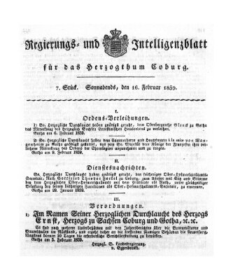 Regierungs- und Intelligenzblatt für das Herzogtum Coburg (Coburger Regierungs-Blatt) Samstag 16. Februar 1839