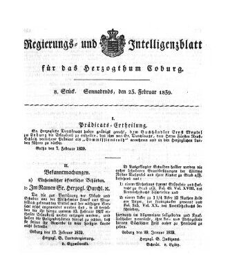 Regierungs- und Intelligenzblatt für das Herzogtum Coburg (Coburger Regierungs-Blatt) Samstag 23. Februar 1839