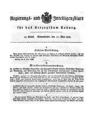 Regierungs- und Intelligenzblatt für das Herzogtum Coburg (Coburger Regierungs-Blatt) Samstag 11. Mai 1839