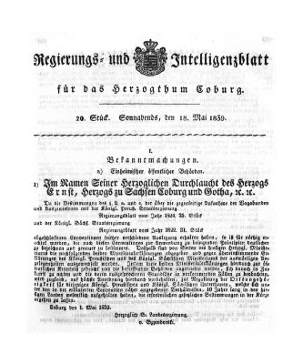 Regierungs- und Intelligenzblatt für das Herzogtum Coburg (Coburger Regierungs-Blatt) Samstag 18. Mai 1839