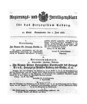 Regierungs- und Intelligenzblatt für das Herzogtum Coburg (Coburger Regierungs-Blatt) Samstag 1. Juni 1839