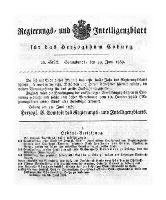 Regierungs- und Intelligenzblatt für das Herzogtum Coburg (Coburger Regierungs-Blatt) Samstag 29. Juni 1839