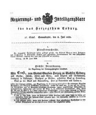 Regierungs- und Intelligenzblatt für das Herzogtum Coburg (Coburger Regierungs-Blatt) Samstag 6. Juli 1839