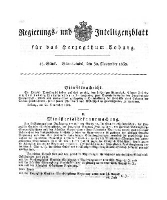 Regierungs- und Intelligenzblatt für das Herzogtum Coburg (Coburger Regierungs-Blatt) Samstag 30. November 1839