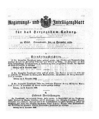 Regierungs- und Intelligenzblatt für das Herzogtum Coburg (Coburger Regierungs-Blatt) Samstag 14. Dezember 1839