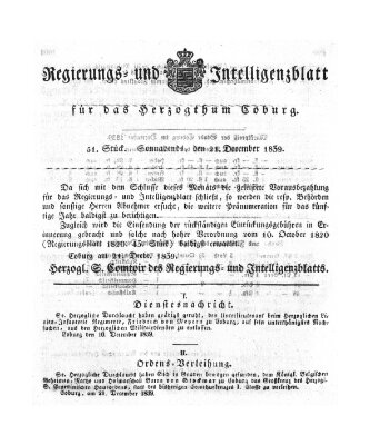 Regierungs- und Intelligenzblatt für das Herzogtum Coburg (Coburger Regierungs-Blatt) Samstag 21. Dezember 1839