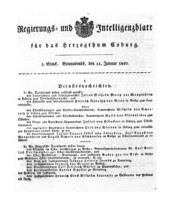 Regierungs- und Intelligenzblatt für das Herzogtum Coburg (Coburger Regierungs-Blatt) Samstag 11. Januar 1840