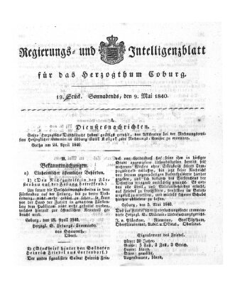 Regierungs- und Intelligenzblatt für das Herzogtum Coburg (Coburger Regierungs-Blatt) Samstag 9. Mai 1840