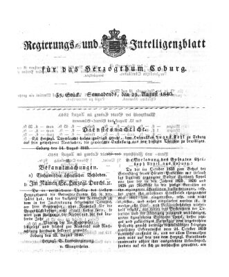 Regierungs- und Intelligenzblatt für das Herzogtum Coburg (Coburger Regierungs-Blatt) Samstag 29. August 1840