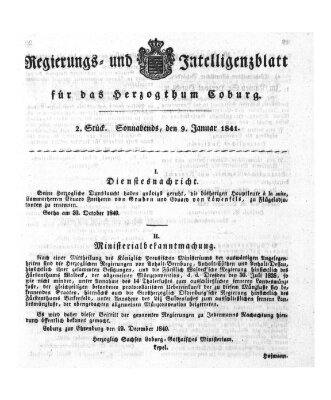 Regierungs- und Intelligenzblatt für das Herzogtum Coburg (Coburger Regierungs-Blatt) Samstag 9. Januar 1841