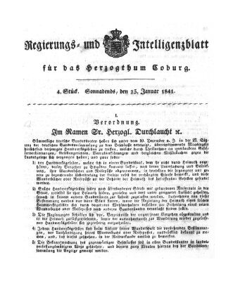 Regierungs- und Intelligenzblatt für das Herzogtum Coburg (Coburger Regierungs-Blatt) Samstag 23. Januar 1841