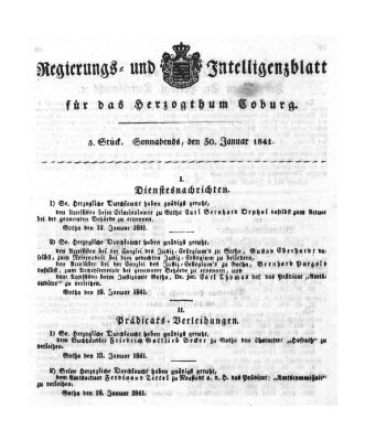 Regierungs- und Intelligenzblatt für das Herzogtum Coburg (Coburger Regierungs-Blatt) Samstag 30. Januar 1841